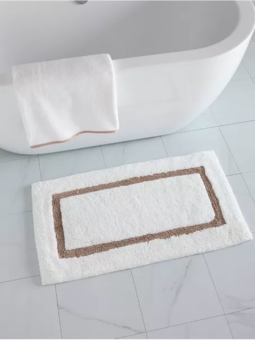 New Hotel Collection Contrast Frame Rug Linea Cotton Bath Rug, 20" x 34"